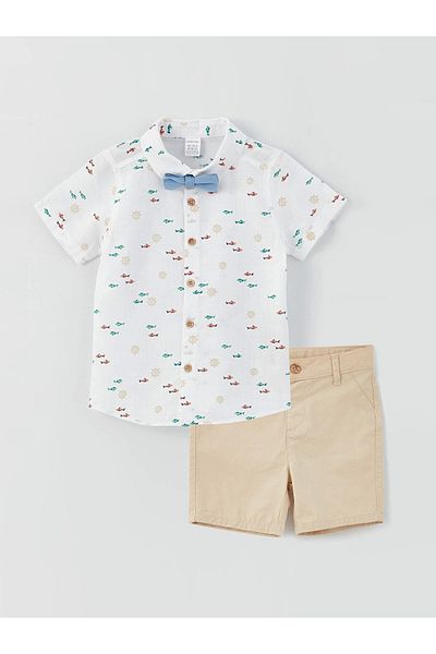 LC Waikiki Lcw Baby White Short Sleeve Printed Baby Boy 3 Piece Set