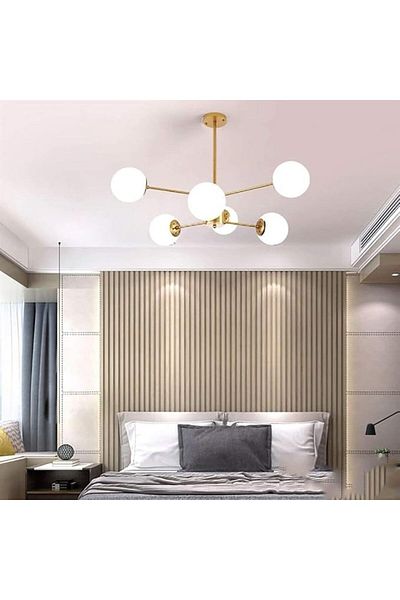 LightPlanet Chandelier With 6 Globes White Matt E27 Max 60w/Bulb