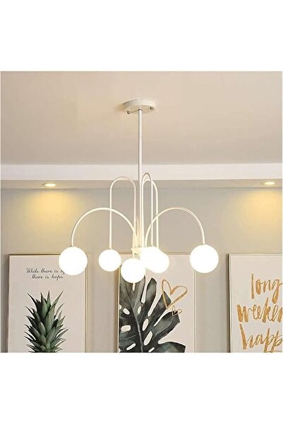 Jiju White Led Chandelier With 6 Matte White Globes