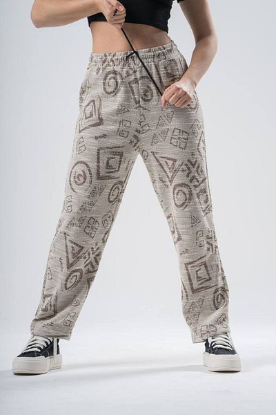 SUPERBLUE Women's Patterned Brown Shalwar Trousers with Elastic Waist
