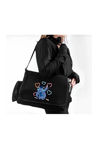 DEEFWEAR Black Stitch Colorful Heart Printed School, Course, Dershane Messenger Bag
