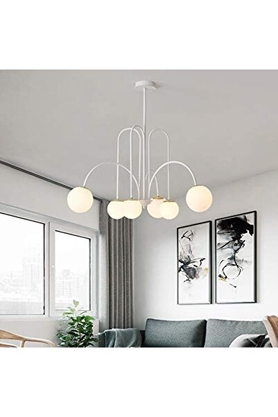 Jiju White Led Chandelier With 6 Matte White Globes