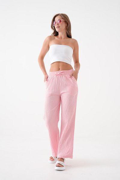saint majesta Women's Summer Muslin Trousers 100% Cotton Wide Leg with Pockets (Sm25)