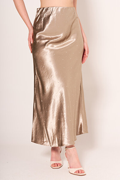 ALOFA Taşlı Saten Etek