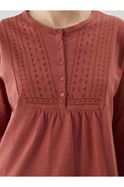 LC Waikiki Bluză brodată portocalie guler rotund -AKRGLOBAL-