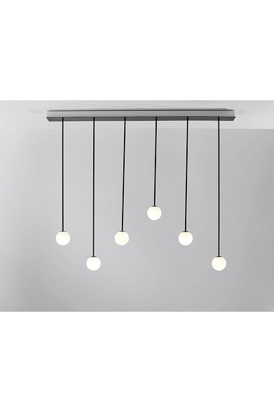 Sueva Black LED Pendant Lamp With 5 Matte White Globes 56w With Remote Control
