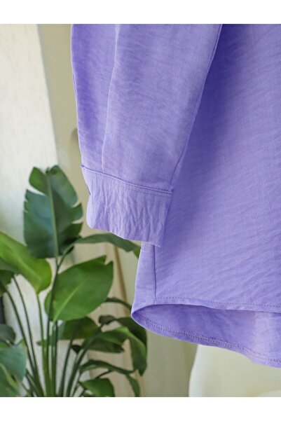 Modamorfo Single Pocket Buttoned Linen Shirt -Lilac