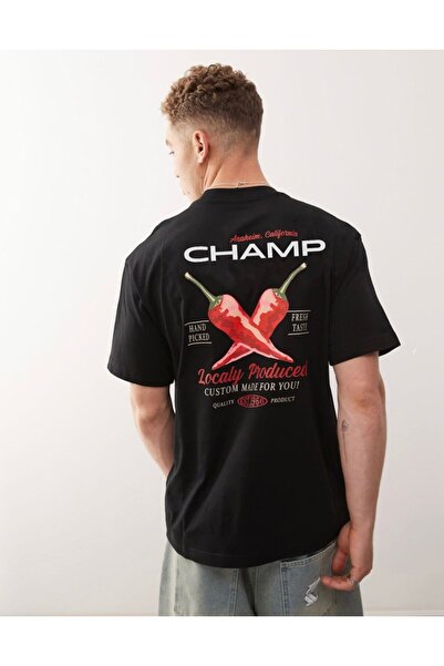 The Champ Clothing Unisex Μαύρο μπλουζάκι μεγάλου μεγέθους Champ Written Back με στάμπα πιπεριάς