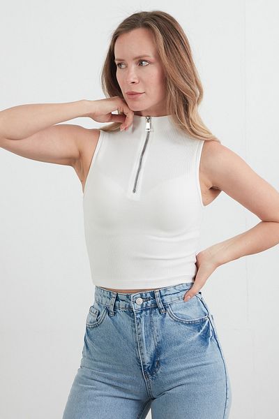 Fulla Moda Αμάνικη μπλούζα με μισό φερμουάρ