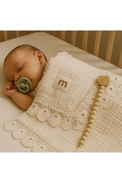 MİLAYS LİFE HOME COLLECTİON Lovemaxx Muslin Blanket Comb Pacifier Handle Premium Set