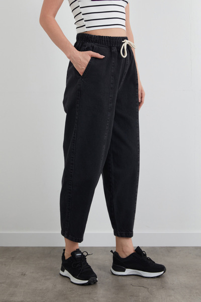 Fulla Moda Slouchy Jean Trousers with Tie Waist