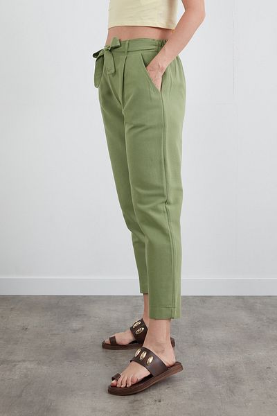 Fulla Moda Straight Linen Trousers with Tie Waist