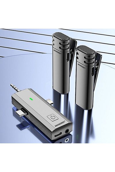 MIANDREE Set 2 Microfoane Profesionale Lavaliera, MIANDREE®, USB C, 3.5 Jack, Lightning, WiFi, 2.4 GHz