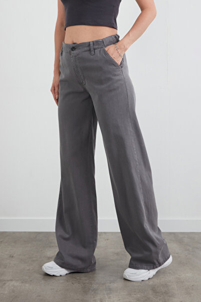 Fulla Moda Beli Lastikli Düğmeli Kumaş Pantolon