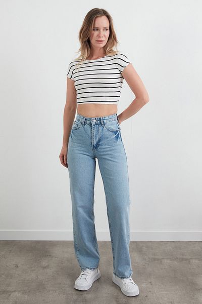 Fulla Moda Tricou Crop Basic cu dungi