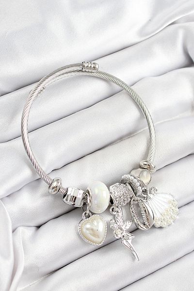 BESKAR 316L Steel White Zircon Stone Star Angel Oyster and Heart Model Silver Color Charm Bracelet