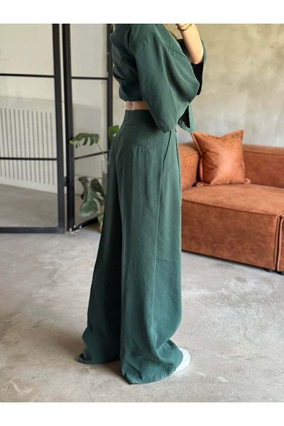 Lavanta Tekstil V Neck Single Button Kimono Pants Suit