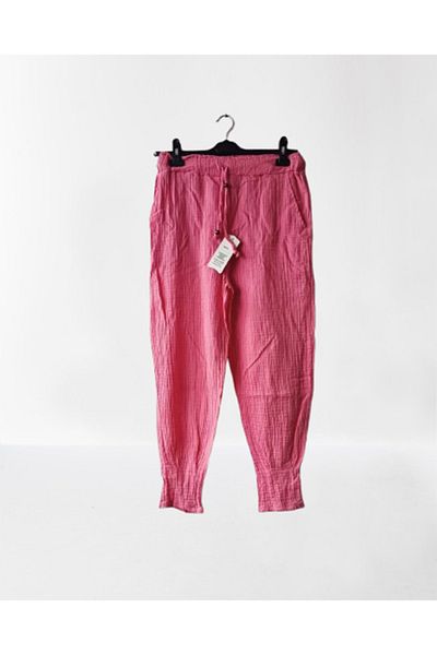 Namaste Vintage Pink Color Beli Lace-Up Pocket Muslin Pants (100% Cotton)