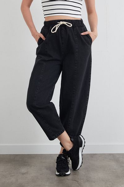 Fulla Moda Slouchy Jean Trousers with Tie Waist
