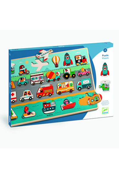 djeco Puzzle din lemn Vroom-vroom, Djeco, super rezistent