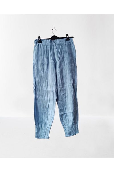 Namaste Vintage Blue Color Beli Lace-Up Pocket Muslin Pants (100% Cotton)