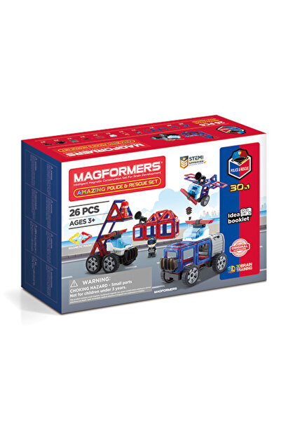 Clicstoys Set magnetic de construit- Magformers, masini de interventie, super distractiv