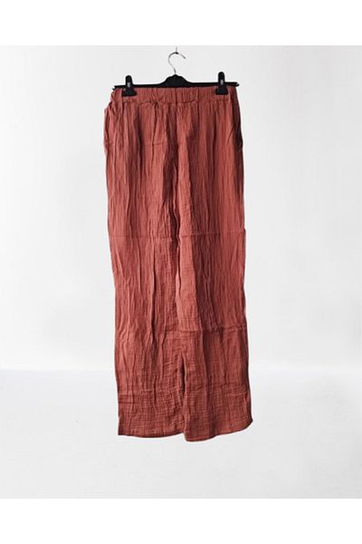 Namaste Vintage Tan Color Lace-Up Waist Pocket Long Leg Muslin Pants (100% Cotton)