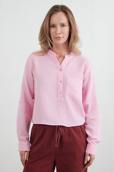 Fulla Moda Muslin Fabric Single Pocket Collar Buttoned Shirt