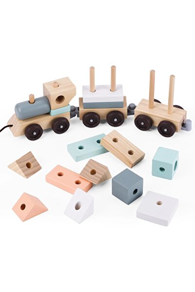 UMU Toys Trenulet cu cuburi din lemn, UMU Toys, super distractiv