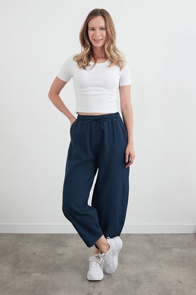 Fulla Moda High Waist Linen Shalwar Trousers with Elastic Waist