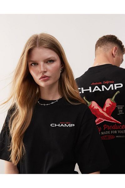 The Champ Clothing Unisex Μαύρο μπλουζάκι μεγάλου μεγέθους Champ Written Back με στάμπα πιπεριάς