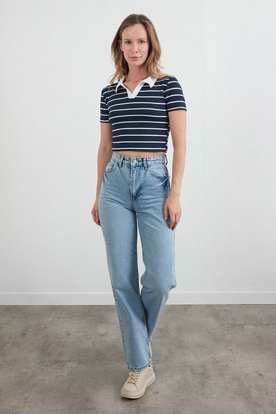 Fulla Moda Striped Polo Neck T-Shirt
