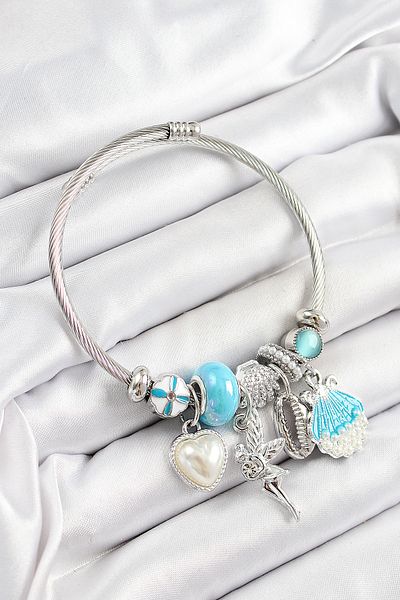 BESKAR 316L Steel Blue Zircon Stone Star Angel Oyster and Heart Model Silver Color Charm Bracelet
