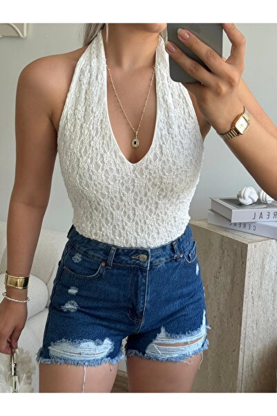 Zora Butik Yırtık Lazer Kot Şort - KOYU MAVİ