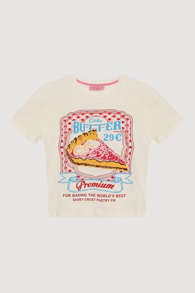 Quzu Colorful Cake Printed Short Sleeve T-Shirt Ecru