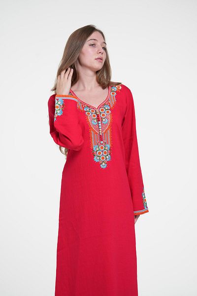 al bent al sharqieh Ladies Printed Jalabiya - Full-Sleeve crepe Dress with belt
