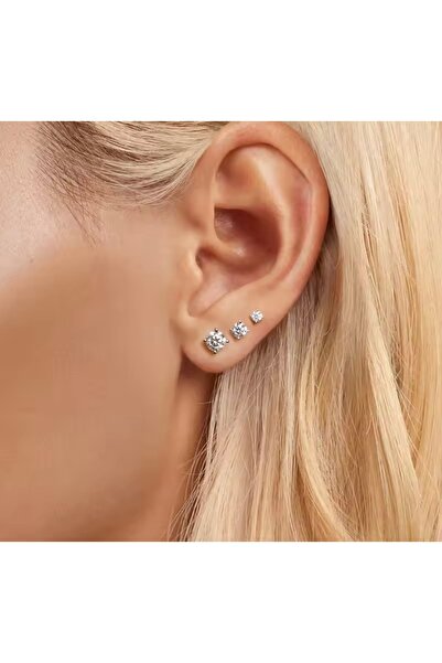 monalisatoka Kadın Tek Taş Zirkon Taşlı 3Lü Küpe Seti