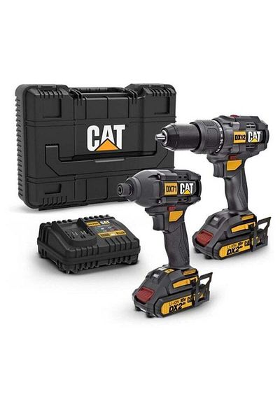 Caterpillar طقم كات Dx12K 18 فولت 2 في 1، مطرقة ومثقاب ومفك تأثير