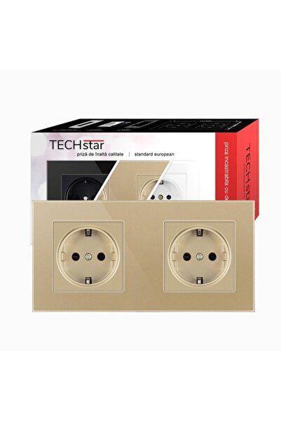 TECHSTAR Priză ® Crystal TS2, dublă, sticlă securizată, culoare auriu Sandcastle, 16A