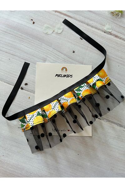 THE İLKİN TOKA Black Tulle Lemon Patterned Design Cat Collar and Small Breed Dog Collar
