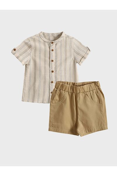 LC Waikiki Striped Baby Boy Shirt and Shorts 2-Piece