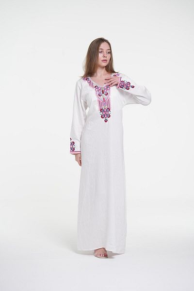 al bent al sharqieh Ladies Printed Jalabiya - Full-Sleeve crepe Dress with belt