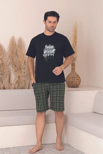 Farya Home Dreamy Cotton Pocket Patterned Short Sleeve Shorts Men's Pajama Set