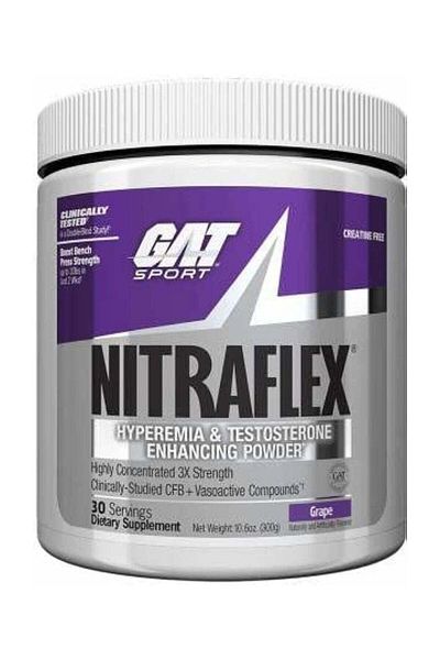 GAT SPORT Nitraflex Hyperemia & Testosterone Enhancing Powder, Grape flavor, 300g