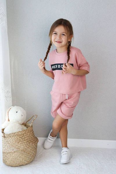 Modaayaz New Season Summer Printed Pink Bottom-Top Girl's Shorts Set