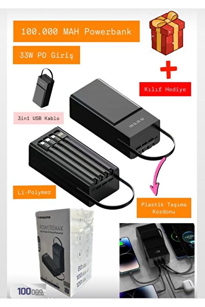 WASHA 4 Çıkış 100.000 Mah Dijital Göstergeli Taşınabilir Powerbank 100 bin MAH 33W Turbo Şarj PD Giriş