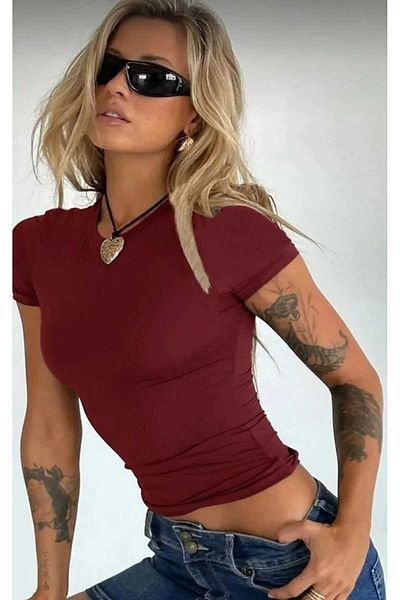 Gülmude Crew Neck Short Sleeve Stretchy Body Full Lycra Full Fit