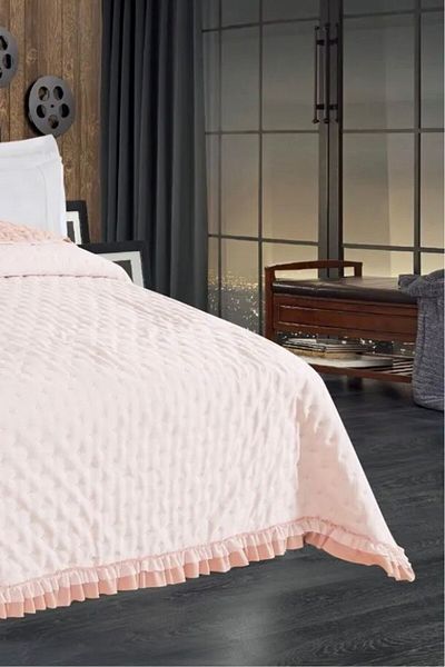 Bikaya Home Adriana Ruffled Double Size 200X220 cm Bedspread - Without Pillowcase