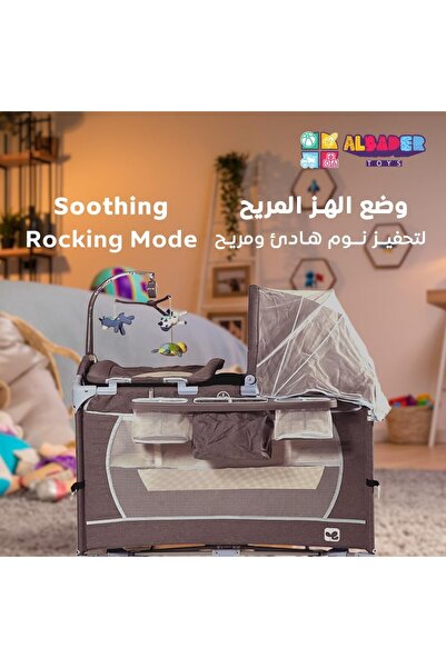 ALBADER سرير أطفال فاخر قابل للطي، منطقة لعب للأطفال مع ارتفاع قابل للتعديل، سرير أطفال