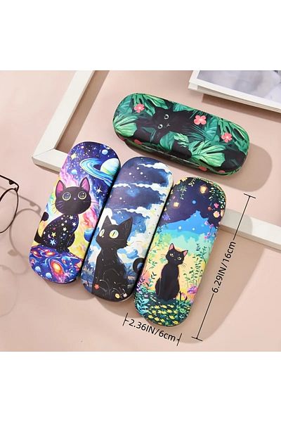 GlassySKY Cartoon Cat Printed Glasses Box Glasses Container Case, Teenager Children Student Adult Gift
